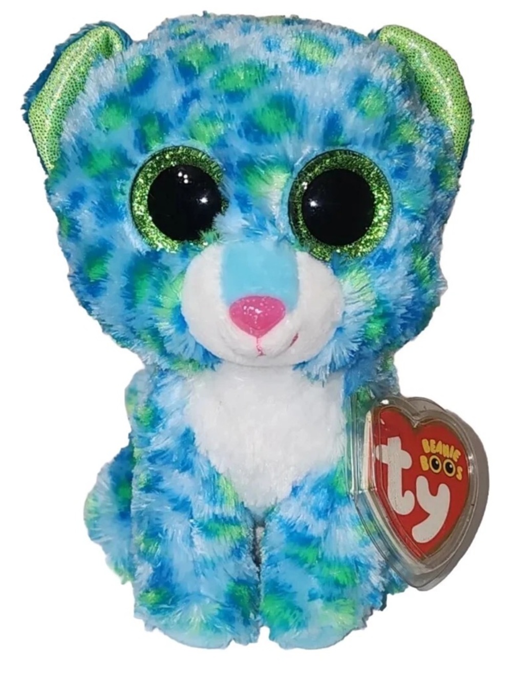 Ty Beanie Boos Leona Plush Blue and Green Leopard with White Chest. New so cute